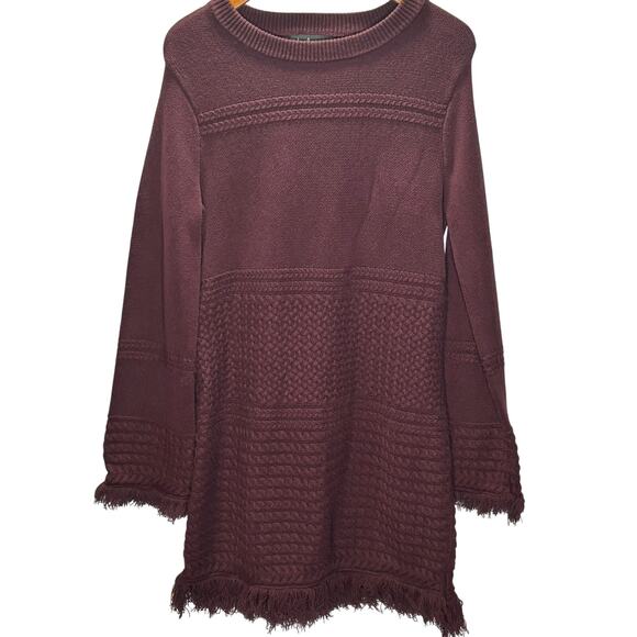 Lulus Burgundy Knit Sweater Dress M Textured Fringe Hem Long Sleeve Cozy Falls - Picture 1 of 7